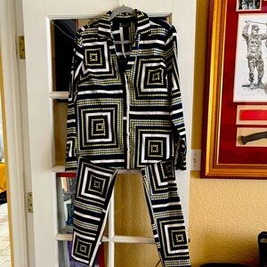 New York & Company Black and Gold pants suit with Geometric Design